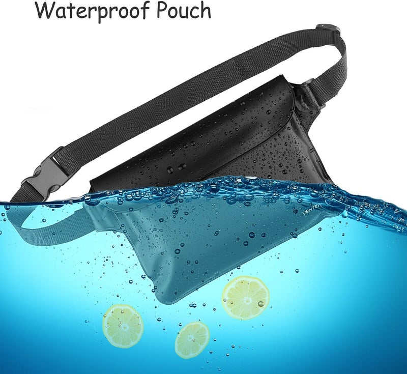 Venterior Waterproof Waist Pouch 2-Pack | Beach Accessories Fanny Pack for Swimming Snorkeling Sailing Kayaking Beach Pool Water Parks | Keep Your Phone Wallet Safe and Dry (White & Black) - Image 5